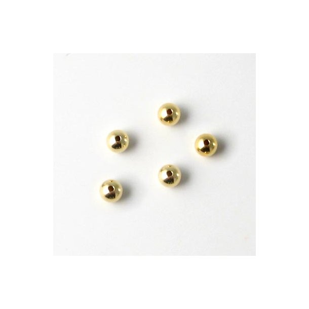 Perle, Forgyldt sølv, gennemboret perle, hul, diameter 4 mm, 4 Stk.