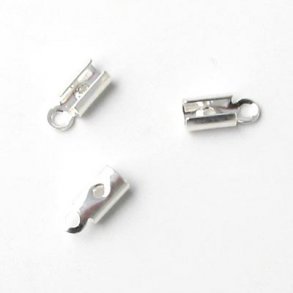 Endklemme mit Öse, versilbertes Messing, für Schnurstärke 1,5-2 mm, 6 Stk