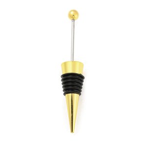Wine bottle stopper, beadable, gold-tone alloy, black silicone, length 114.5 mm, 1 pc.