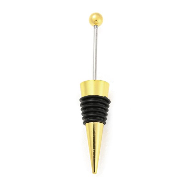 Vinprop, kan dekoreres med perler, guldfarvet metallegering, sort silikone, l�ngde 114,5 mm, 1 stk.