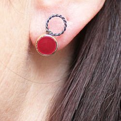 Earstuds with twisted rings, gilded silver, 8mm, 2pcs.