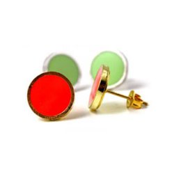 Earstuds with flat pad, gold-plated steel, earnuts included, 8 mm, 6pcs