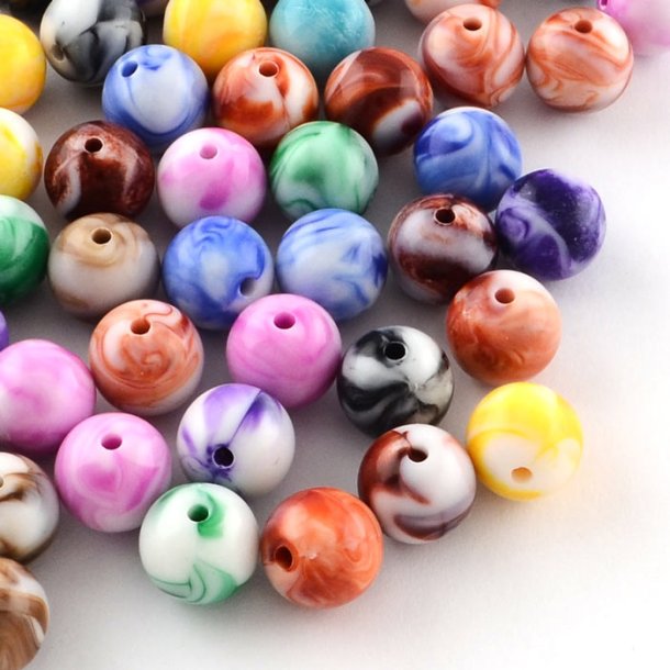 Acrylic beads, mixed marbled colours, 8 mm, 20 pcs.