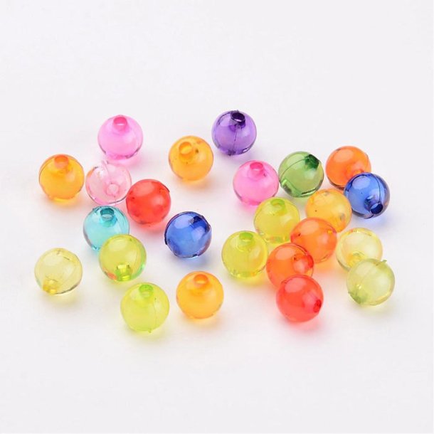 Acrylic beads, mixed transparent colours, 8 mm, 20 pcs.