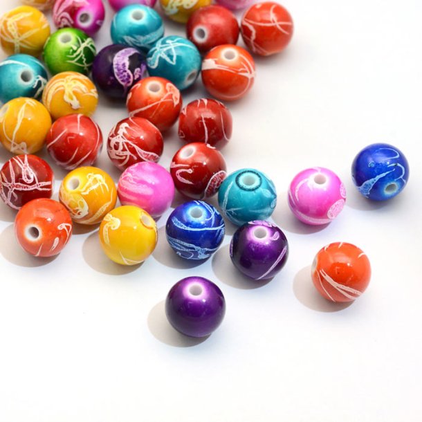Acrylic beads, mixed marbled colours, 8 mm, 20 pcs.
