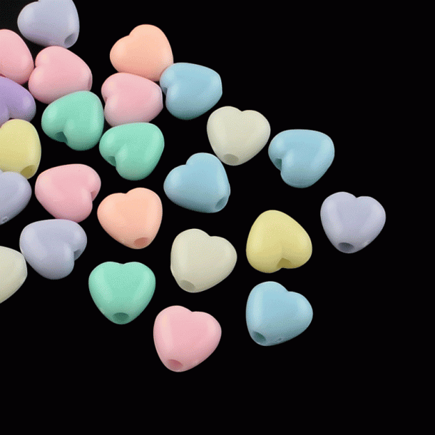 Acrylic beads, heart, mixed colours, 7x7mm, 20 pcs 