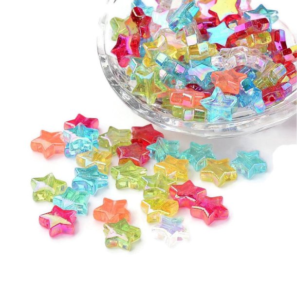 Acrylic beads, star, mixed colors, changing 10X4mm, 20 pcs 