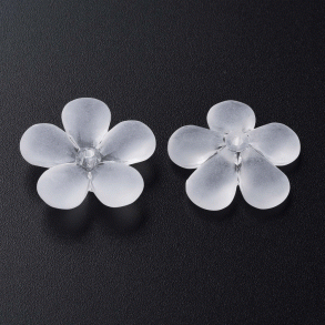 Acrylic, flower, white/transparent,, 22x23 mm, 6 pcs