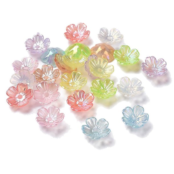 Acrylic flower, mixed pastel colours, AB changing, 10x5x10,5mm, 20 pcs