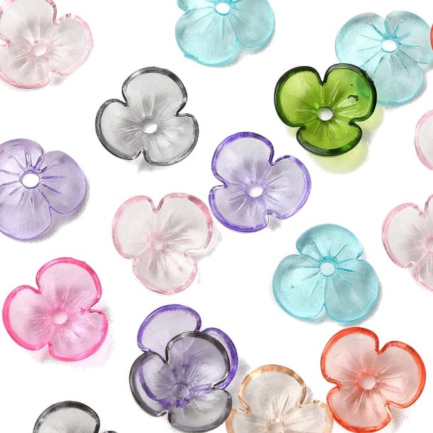 3-petal flower, acrylic, mixed colours, 10x3mm, 20 pcs
