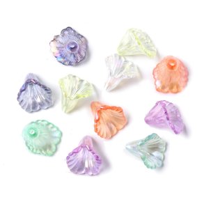 Funnel flower, clear acrylic, mixed pastel colours, AB changing, 12x10mm, 20 pcs