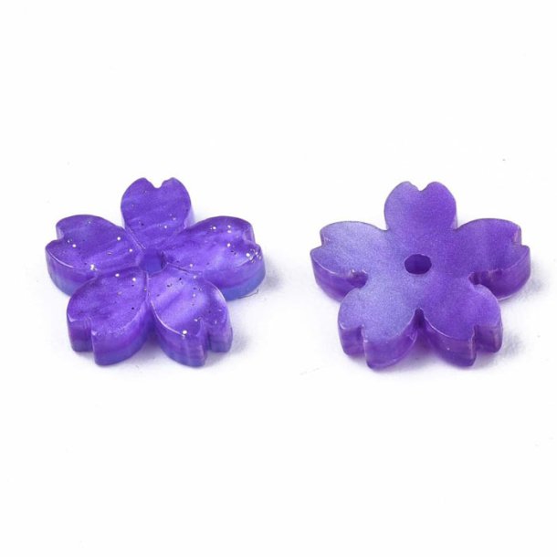 Acrylic bead, five-petal flower, dark Purple, 11x2 mm, 6 pcs.