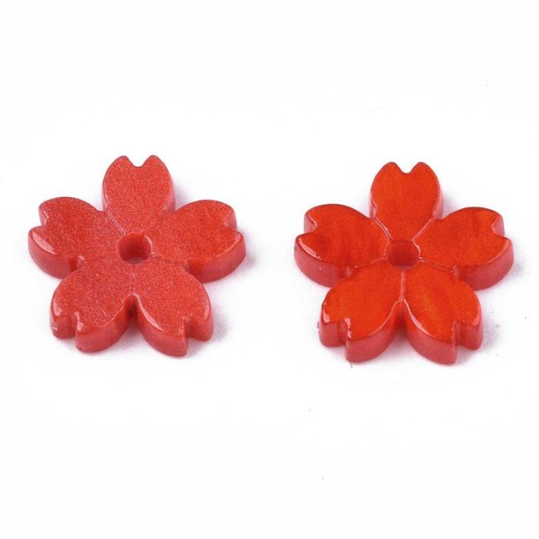 Acrylic bead, five-petal flower, rd, 11x2 mm, 6 pcs.