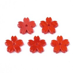 Acrylperle, f&uuml;nfbl&auml;ttrige Blume, rot, 11x2 mm, 6 St&uuml;ck.