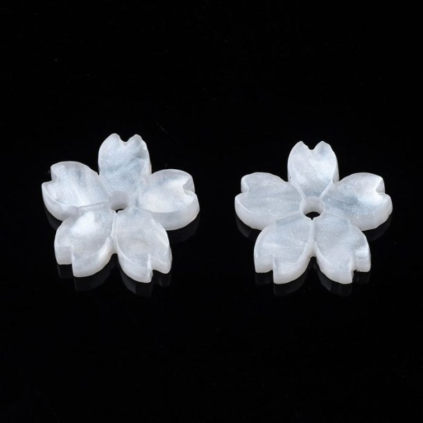 Acrylic bead, five-petal flower, hvid, 11x2 mm, 6 pcs.