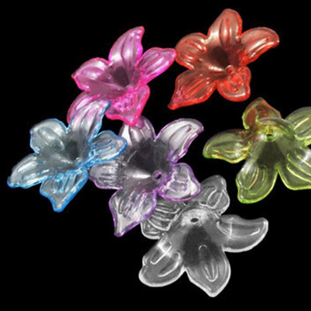 Acrylic flower, mixed colours, 26,5x6mm, 6pcs