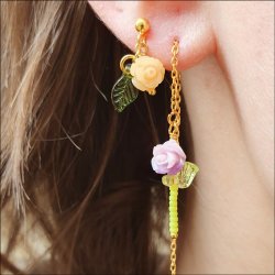 Anhnger, Rose, Kunststoff, gemischte Farben, vergoldete se, 7x5,5 mm, 6 Stk