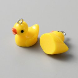 Badeente, Anh&auml;nger aus gelbem Kunststoff mit Metall&ouml;se, 18x12x16 mm, 2 St&uuml;ck