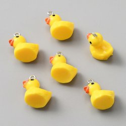 Badeente, Anh&auml;nger aus gelbem Kunststoff mit Metall&ouml;se, 18x12x16 mm, 2 St&uuml;ck