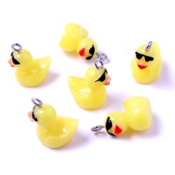 Gummi-Ente, Anh�nger mit Metall�se, Plastik, gelb, 21x19x13 mm, 2 Stck
