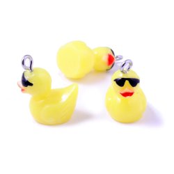 Gummi-Ente, Anh�nger mit Metall�se, Plastik, gelb, 21x19x13 mm, 2 Stck