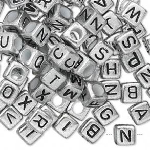 Acryl, Buchstaben-Wrfel, silbern, 6x6 mm, assortiert, 20 Stk.