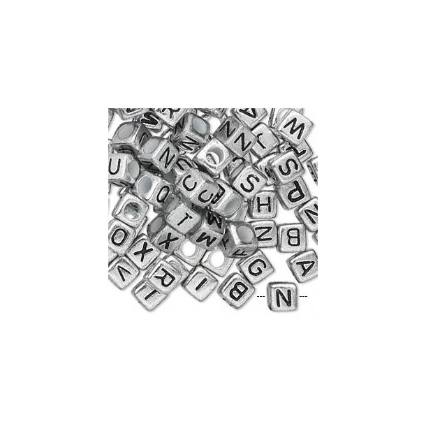 Acryl, Buchstaben-Wrfel, silbern, 6x6 mm, assortiert, 20 Stk.