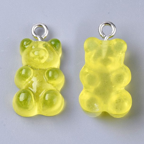 Teddy bear pendant, Resin, yellow, candy bear, 21.5x11.5x7 mm, 4pcs