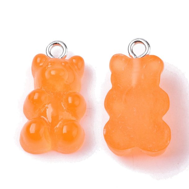 Teddy bear pendant, Resin, orange, candy bear, 21.5x11.5x7 mm, 4pcs