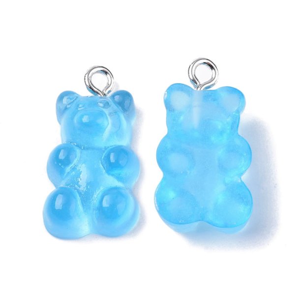 Teddy bear pendant, Resin, blue, candy bear, 21.5x11.5x7 mm, 4pcs