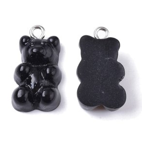 Teddybär Anhänger, Resin, schwarz, Süßigkeit, 21.5x11.5x7 mm, 4 stk