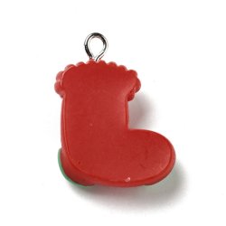 Weihnachtssocken-Anh&auml;nger, Kunststoff, mit &Ouml;se, ca. 26,5x19,5 mm, 2 St&uuml;ck