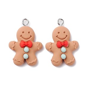 Gingerbread man pendant, Plastic, with loop, approx. 28x9.5 mm, 2 pcs