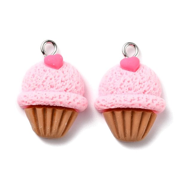 Cupcake as pendant, Plastic, with eye, 24x17mm, 2 pcs