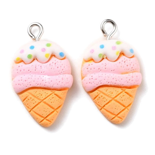 Ice cream cone as pendant, Plastic, with eye, 26.5x15mm, 2 pcs