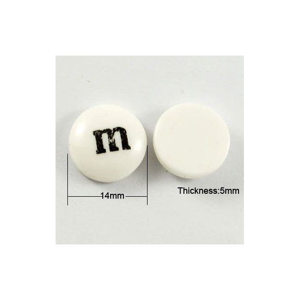 Acrylic buttons, M&Ms, cabochon, white, 14x5mm, 6pcs.