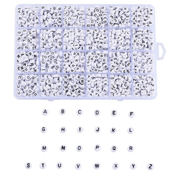 100pcs White & Black Square Alphabet Acrylic Beads For Diy