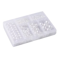 Kunststoffperlen mit wei&szlig;er Perlenoptik, gemischte Box, Durchmesser 3-12 mm, 760 Stck