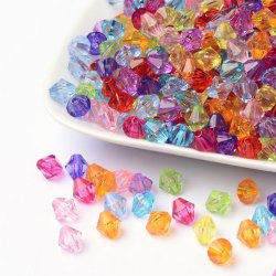 Akrylperler, transparente mixfarver, store facetteret bicone, 8 mm, 20 stk.