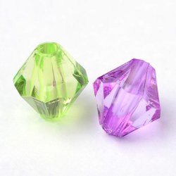Akrylperler, transparente mixfarver, store facetteret bicone, 8 mm, 20 stk.