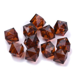 Acrylic bead, bulk purchase, square faceted, coconut brown, 8x8x7.5 mm, 1700 pcs.