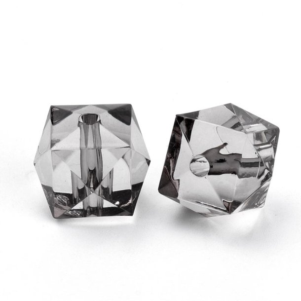 Acrylic bead, square faceted, light grey, 8x8x7.5 mm, 100 pcs.