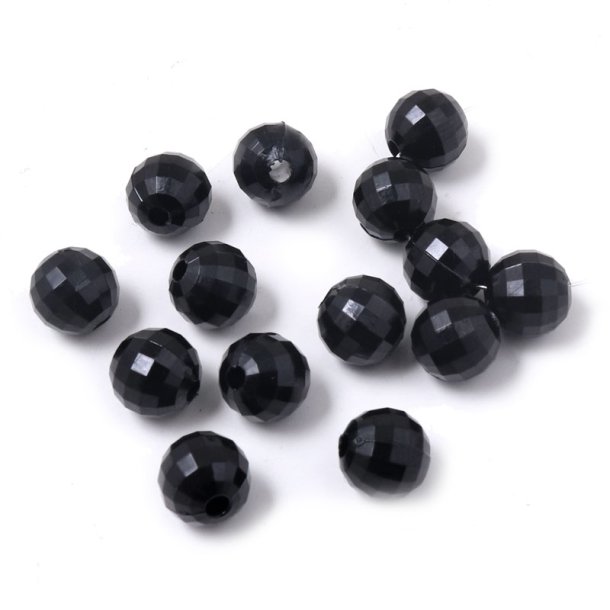 Acrylic bead, bulk purchase, round faceted, black, 7x7,5 mm, 2100 pcs.