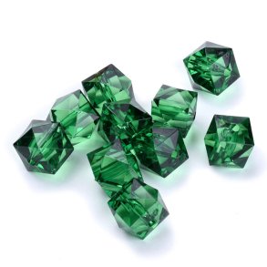 Acrylic bead, square faceted, dark green, 8x8x7.5 mm, 1700 pcs.