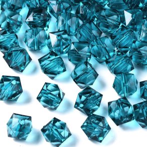 Acrylic bead, bulk purchase, square faceted, dark teal, 8x8x7.5 mm, 1700 pcs.
