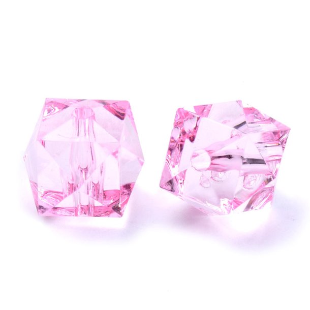 Acrylic bead, square faceted, pink, 8x8x7.5 mm, 100 pcs.