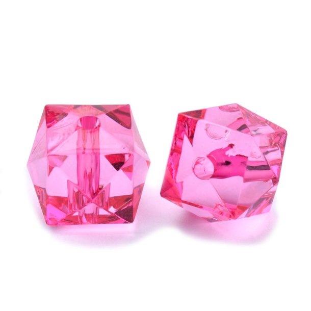 Acrylic bead, square faceted, dark pink, 8x8x7.5 mm, 100 pcs.