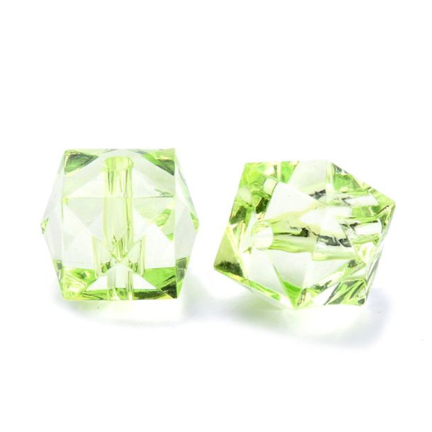 Acrylic bead, square faceted, light green, 8x8x7.5 mm, 100 pcs.