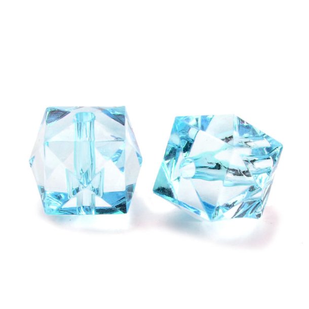 Acrylic bead, square faceted, light blue, 8x8x7.5 mm, 100 pcs.