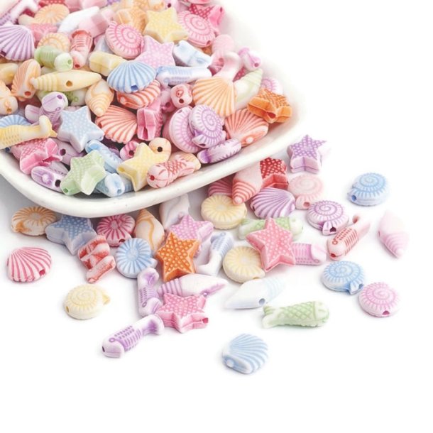 Acrylic bead, all the best from the sea, light colors, length approx. 10 mm, 20 pcs.